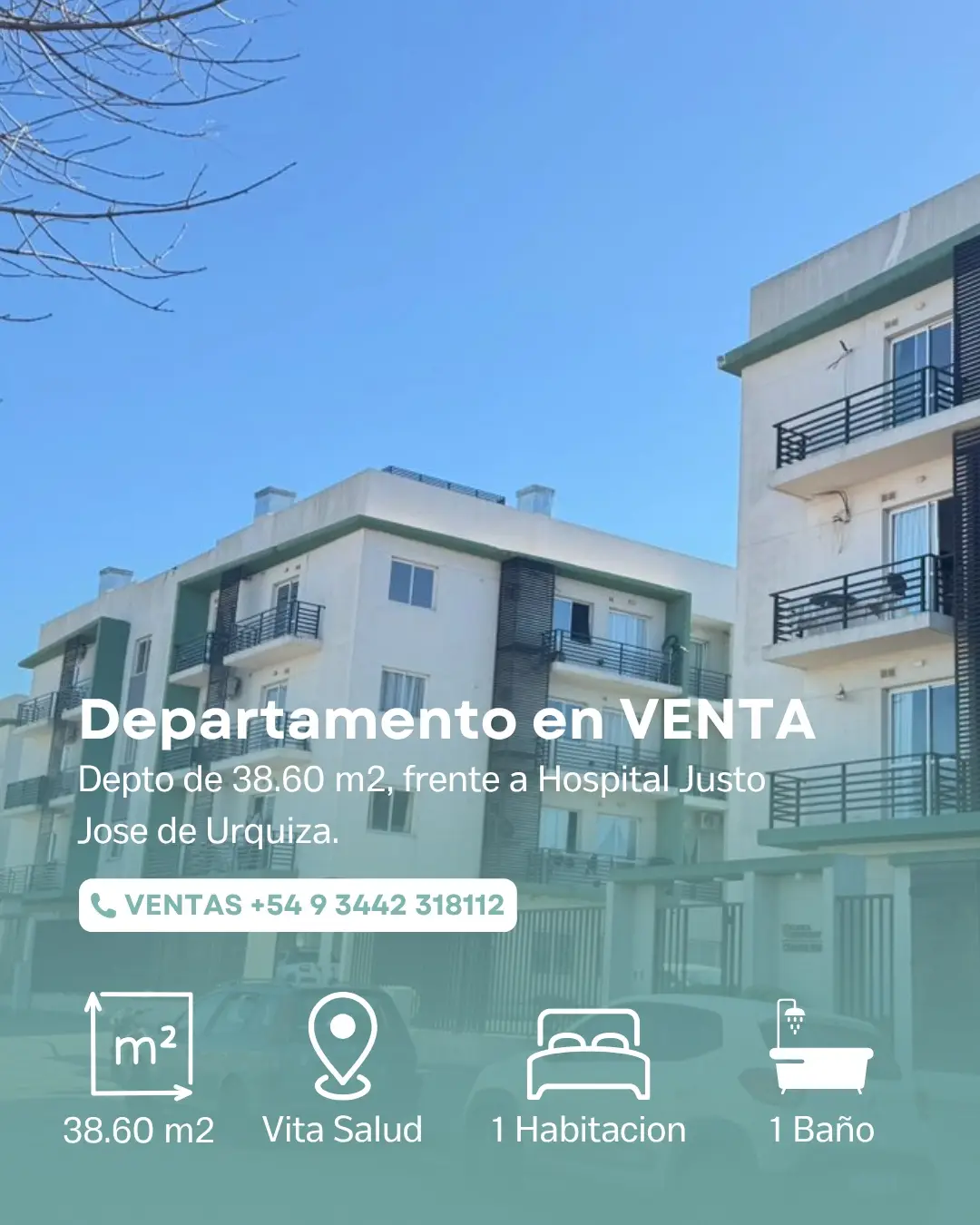 Departamento de 1 dormitorio en venta en Zona Colegio / Hospital, Concepción del Uruguay — foto 2